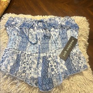 Madden Girl Blue & White Floral tube top with Tie
